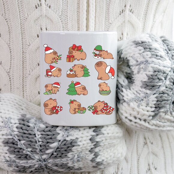 Capybara Christmas Mug Holiday Cheer with Adorable Capybara -11oz White Ceramic - Picture 1 of 4